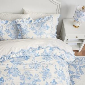 Pottery Barn Teen LoveShackFancy Blue Floral Damask Ruffle Duvet Cover